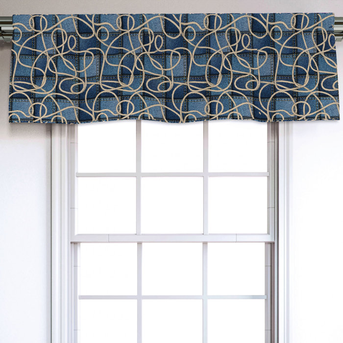 East Urban Home Abstract Sateen Ruffled 54'' Window Valance in Blue